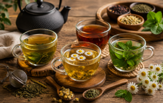 Tè e tisane per rilassarsi con tè verde, camomilla e menta