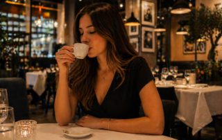 caffè servito in un ristorante a Genova cliente al tavolo