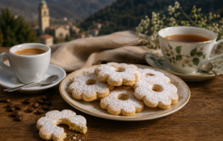 Canestrelli di Torriglia originali accompagnati da caffè e tè, dolce tipico della tradizione ligure