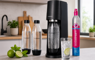 Gasatore d'acqua Sodastream con bombola CO2, bottiglie riutilizzabili e acqua frizzante preparata in casa
