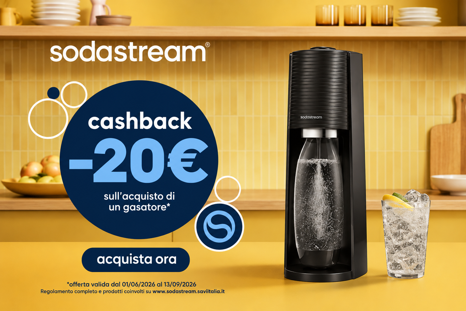 Gasatore Sodastream con promozione cashback da 20 euro disponibile presso Il Coffee Shop di Genova, Premium Store e Centro Assistenza Sodastream